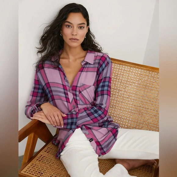 Rails Hunter Plaid Button Up in Navy & Magneta - Picture 3 of 9